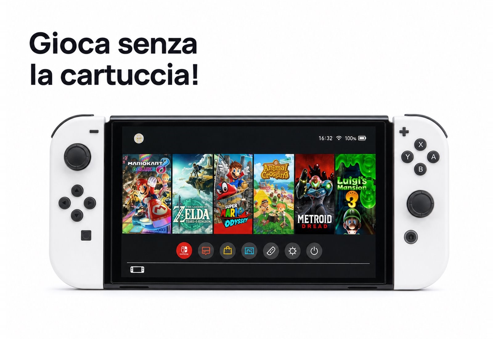 Nintendo Switch OLED con la libreria di giochi installata sulla console: giocare senza inserire la cartuccia