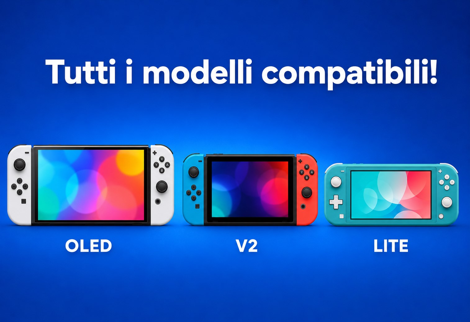 Nintendo Switch OLED, Switch V2 e Switch Lite affiancate: tutti i modelli sono compatibili con la modifica