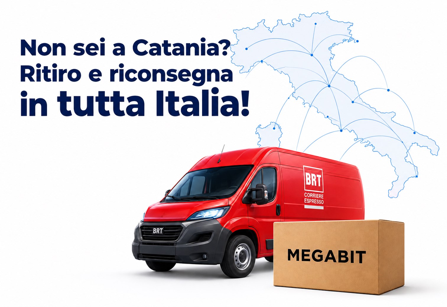 Furgone BRT e pacco Megabit sulla mappa d’Italia: ritiro e riconsegna della console in tutta Italia